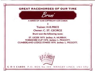 2000 GDS Cards Great Racehorses of Our Time #3 Bruni Back